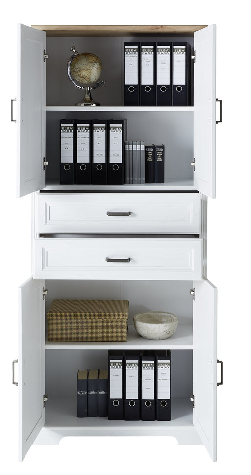 Etajera Jasmin 4 Usi si 2 Sertare, Alb Natur, 86 Cm