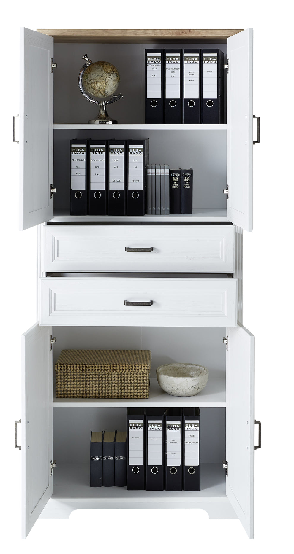 Etajera Jasmin 4 Usi si 2 Sertare, Alb Natur, 86 Cm