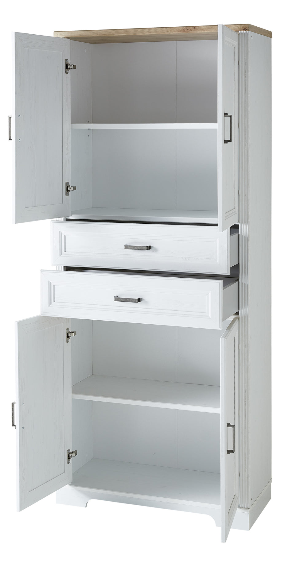 Etajera Jasmin 4 Usi si 2 Sertare, Alb Natur, 86 Cm
